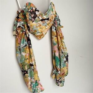 Vici Textured Multi-Color Floral Watercolor Puff Sleeve Corset Top